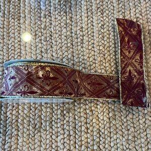 Fluer de Lis Ribbon 8 Yards 2" Wide Burgandy & Gold w/Wired Trim
